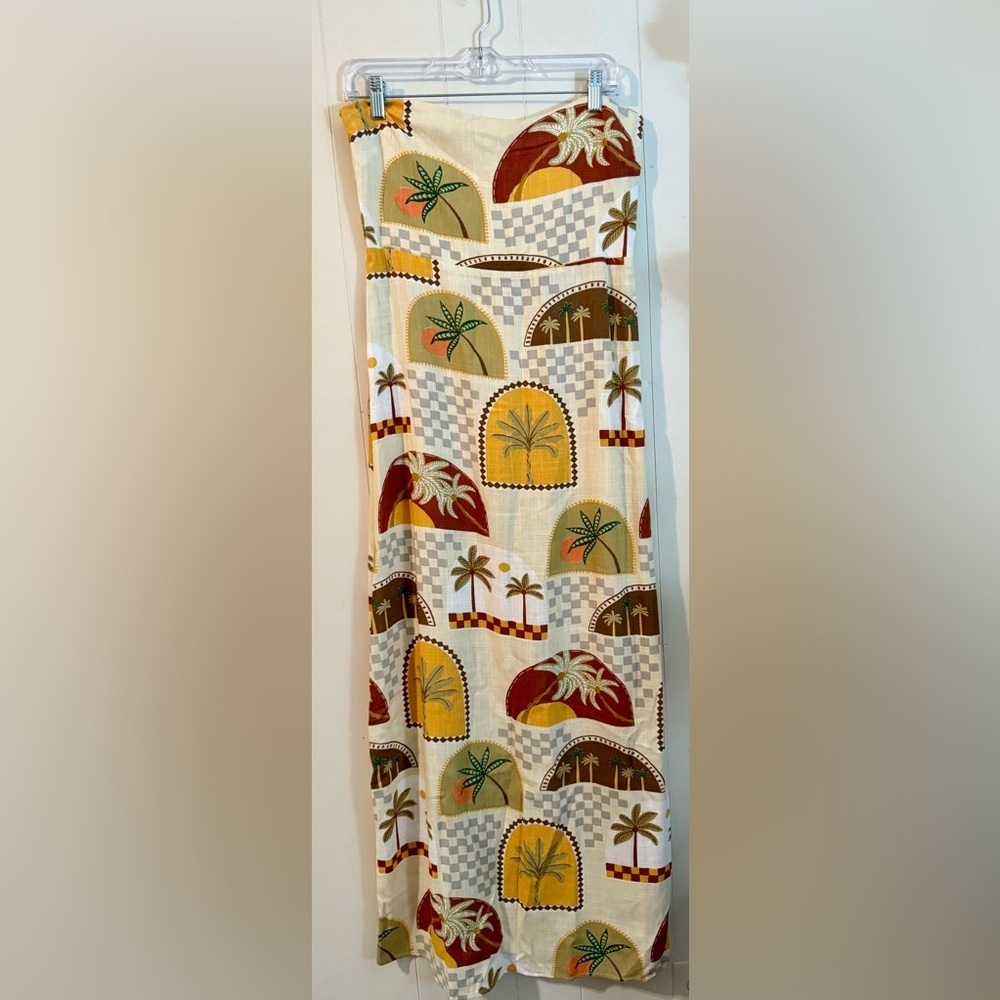 Paper Heart Anthropologie Strapless Tropical Palm Print Maxi Dress NWT, Size L